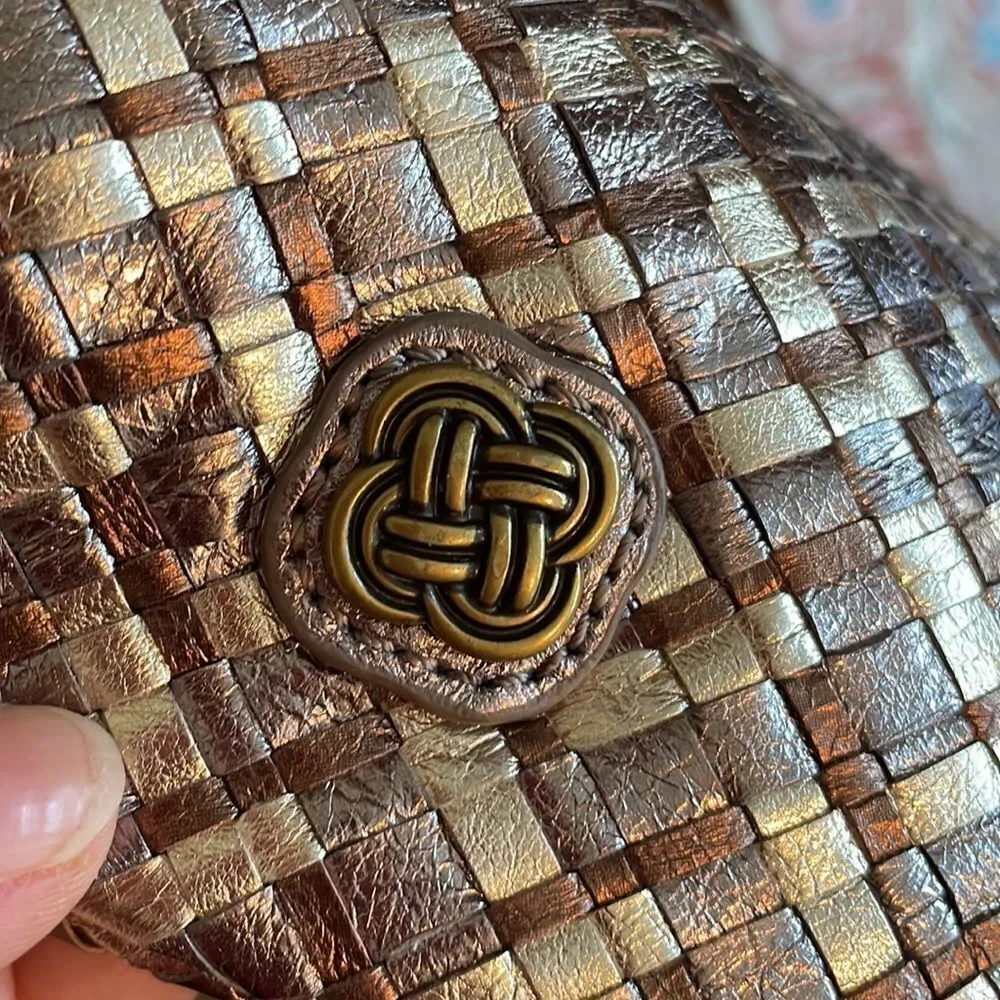 Elliott Lucca‎ gold, silver & bronze woven clutch purse